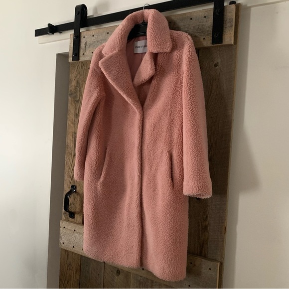 Women’s 38 STAND STUDIO CAMILLE COCOON Champagne Pink Fleece Teddy Coat EXC - Picture 5 of 13